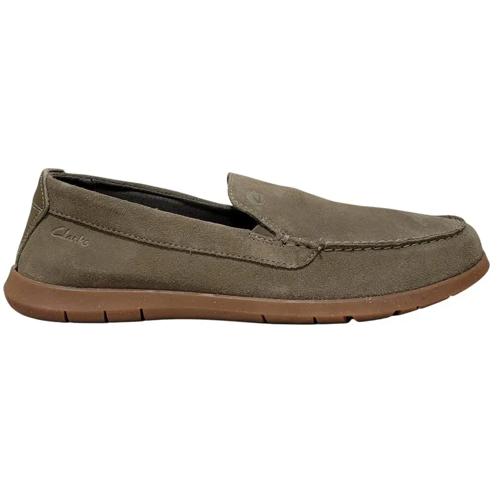 Clarks Men Flexway Step Slip On Moc Toe Loafers Size US 10M Olive Green Suede